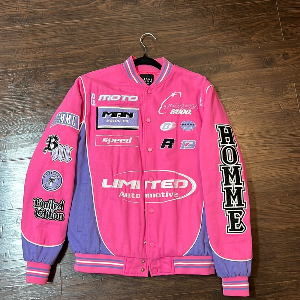 Boohoo Man pink racing jacket
